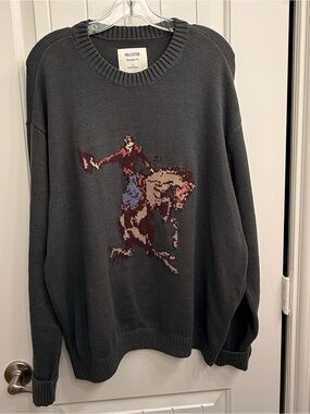 Hollister Charcoal Bucking Horse Cowboy Crewneck Sweater sz L